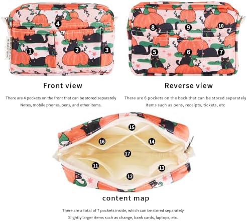 Multiple Pockets Portfolio Organizer with Zipper,Makeup Bag Pencil Pouch - Image 4