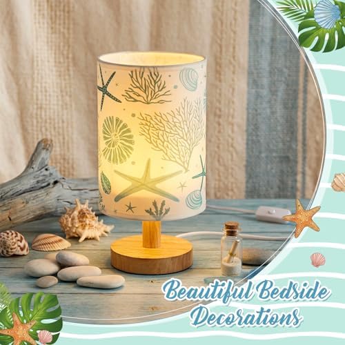 VIHOSE Table Lamp Beach Starfish Seashell Blue Night Light with Wood Base - Image 6