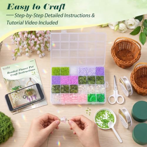 Ecoofor 4822-Pc DIY Beaded Flower Kit for Adults – Create Lily of the Valley & Wisteria Waterfalls, Complete Set with Beads, Wire, Moss, Faux Wicker Basket & Step-by-Step Instructions - Image 4