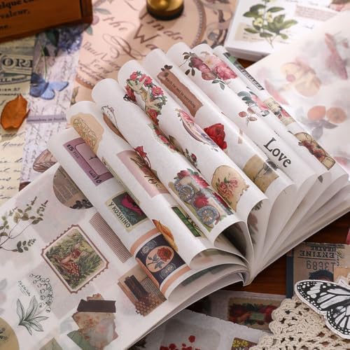 Flower Sticker Book for Scrapbooking, 500+ Floral Stickers for Junk Journal Supplies and 20 A5 Aesthetic Scrapbook Paper, Vintage Stickers for Journaling Ephemera Sticker Book for Adults DIY Crafts - Image 3