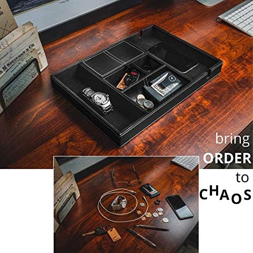ULTRAY, Valet Tray for Men, Nightstand Organizer, Entry Table Organizer, Catch All, Black Faux Leather Box, 6 Compartments - Image 6