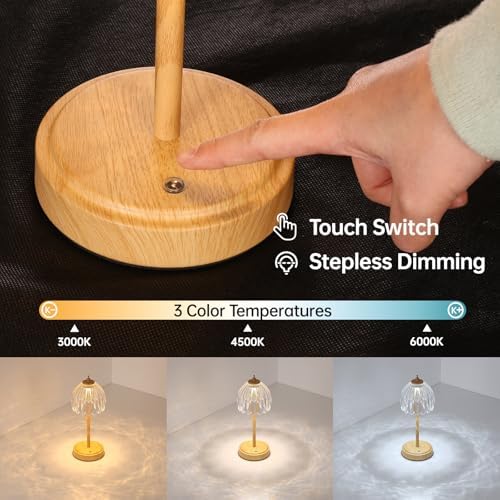 Shenmoyl Tulip Table Lamp with 5200mAh Battery & Touch Control, Small Cordless Table Lamp with 3 Colors, Rechargeable Battery Operated Table Lamps for Bedroom, Desk, Bedside (Transparent-Beech Color) - Image 3