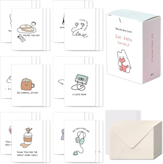 Monolike Day-by-day Card, Ink Jelly Series.2 - Mix 36 Mini Single cards, 36 envelopes, 36 stickers Package
