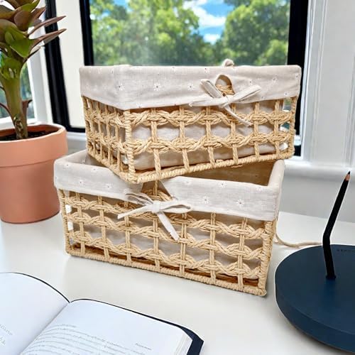 GIB Small Wicker Woven Storage Baskets for Organizng with Liners, Set of 3 - Image 4