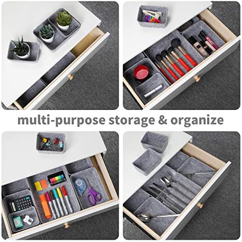 Welaxy 7pc Felt Desk Drawer Organizers Trays Gray Office Home Storage Bins - Image 5