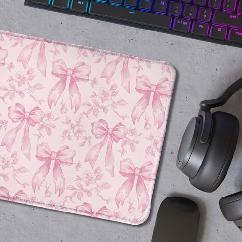Coquette Pink Bow Floral Mouse Pad, Preppy Girly Pink Bow Flower Aesthetic Mouse Pads for Wireless Mouse Computers Laptop Desk Accessories, Preppy Girly Office Supplies, 9.5x7.9 Inch - Image 5