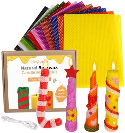Bingfuego Beeswax Candle Making Kit for Beginners-12 Beeswax Sheets for Candle Making Rolling Kits, Natural Beeswax Candle Making Kit (Classic Color, 10 x 8 inch) by Bingfuego