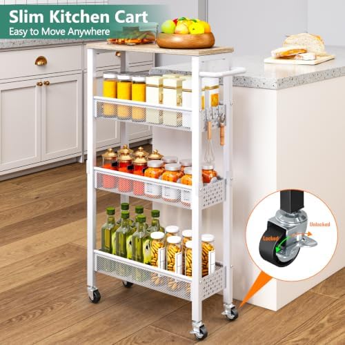 Vivihomety 4-Tier Slim Utility Rolling Laundry Cart with Wheels, Metal - Image 2