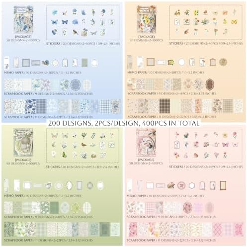 400Pcs Vintage Scrapbook Paper & Stickers Assorted Set, 4 Packs Journaling Supplies Kit, Floral Decorative Paper for Scrapbooking Junk Journals Collage Card Embellishment Planner Album DIY - Image 3