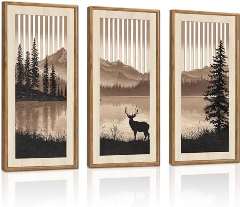 HPNIUB 3PCS Jungle Animals Wall Decor,Rustic Mountain Forest Wooden Sign for Living Room,Silhouette Abstract Deer Pine Tree Hanging Wood Plaque Wall Art Nature Wall Sculpture for Home Office(8x16Inch) by HPNIUB