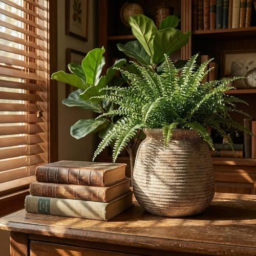 Rustic Terracotta Pot, 7 Inch Short Farmhouse Vase with Weathered Texture, Boho Home Decor for Pampas Grass, Tabletop, Mantel and Shelf Styling - Image 4