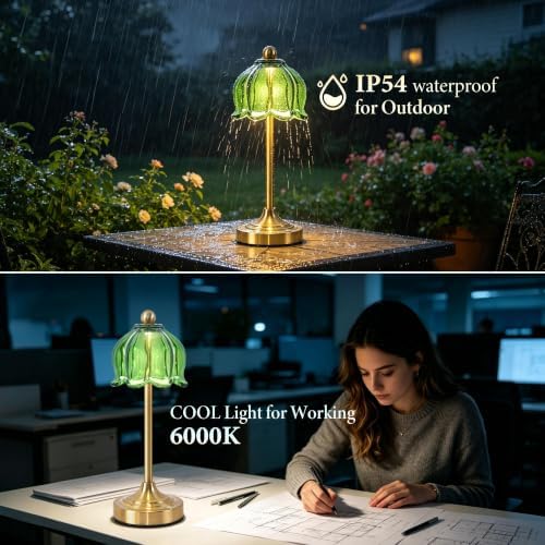 Cordless Touch Table Lamp,Rechargeable Lamp with Glass Shade - Image 4