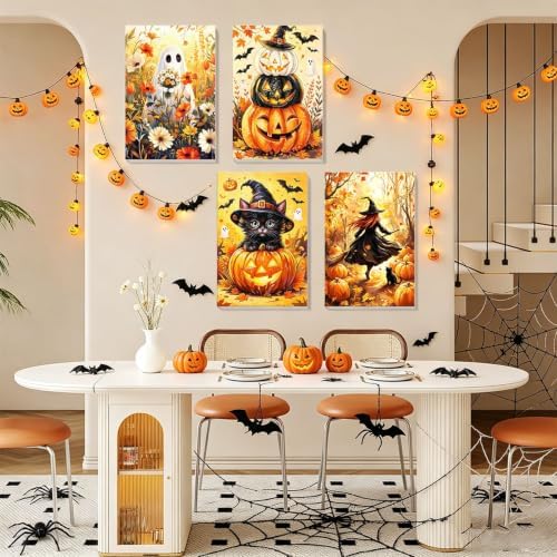 4 Pack Halloween Framed Paint by Numbers Kit for Adults Beginners 8x12 inch - Image 4