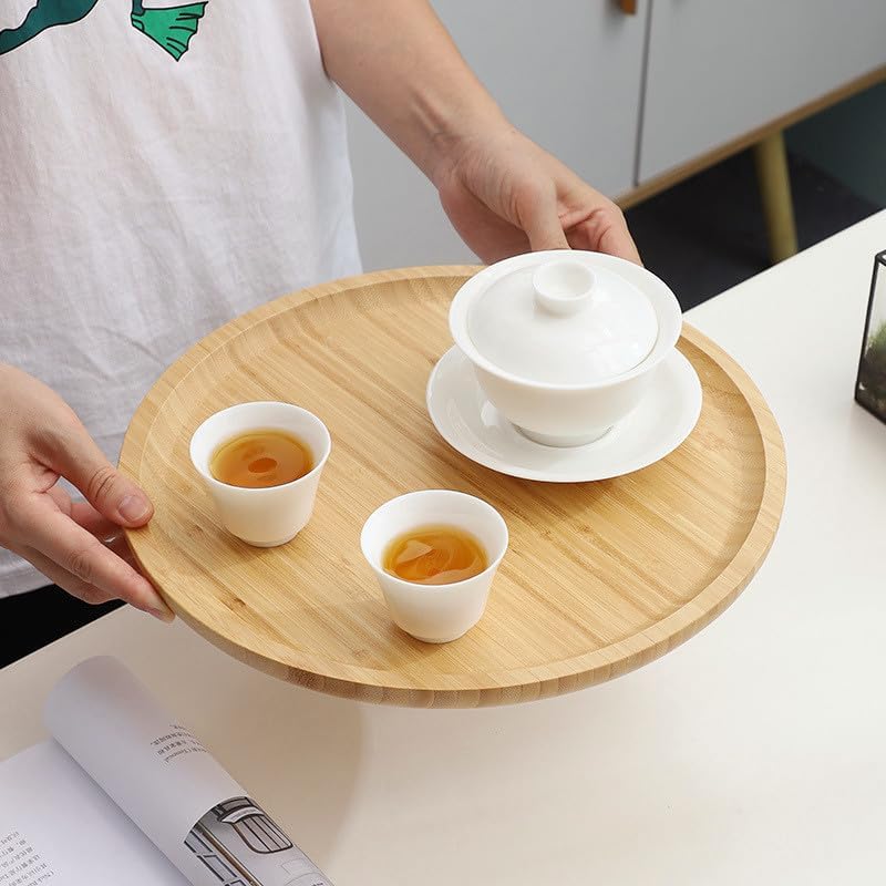 Round Bamboo Tray, Wood Serving Tray, Wooden Platter, Wood Charcuterie Board, Decorative Tray for Coffee Table, 11.8 inch - Image 5