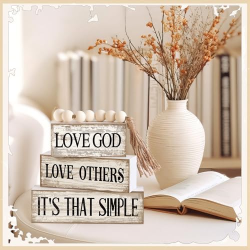 Moucuny 4 Pcs Christian Wooden Block Signs Farmhouse Tiered Tray Decor - Image 6