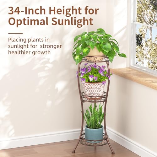 LASZOLA 3 Tiers Metal Corner Plant Flower Stand Tall Indoor Outdoor, Bronze - Image 4