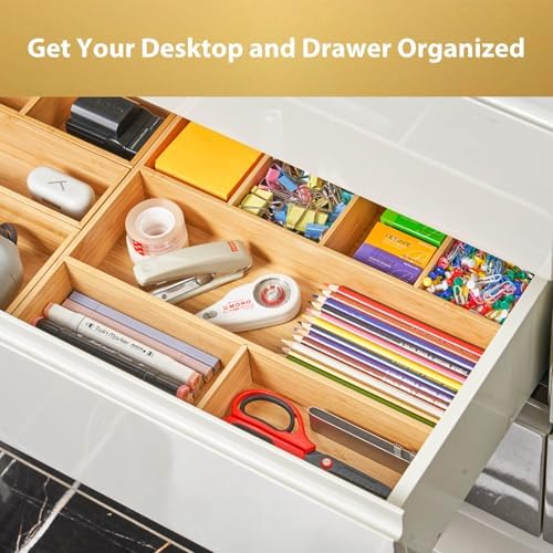 Umilife Large Bamboo Desk Drawer Organizer, Wood Office Junk Tray, 15"x12" - Image 3