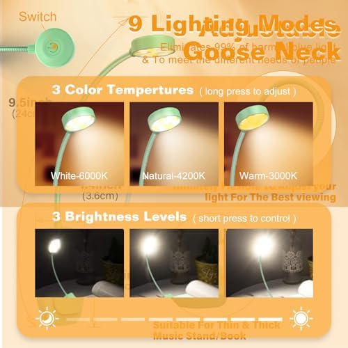 KTEBO 2 Pack Rechargeable Book Light Clip-On Reading Light for Books in Bed - Image 3
