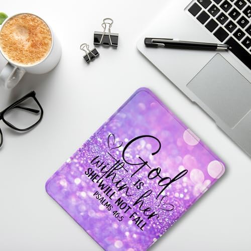 Purple Glitter Christian Mouse Pad, God is Within Her She Will Not Fall Bible Verse Mouse Pads for Wireless Mouse Computers Laptop Desk Accessories, Christian Gifts for Women, 9.5x7.9 Inch - Image 4