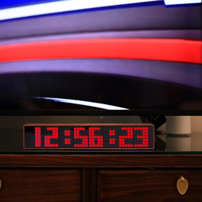 Adventurers Digital Alarm Clocks for Bedrooms, Black Walnut Clocks for Living Room with Big Numbers,Auto Brightness,Adjustable Alarm Volume,Auto DST,Temperature, Humidity, Air Pressure (Red)