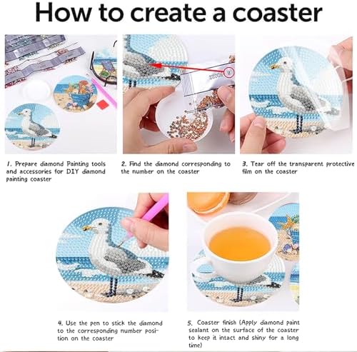 askkqtx 8 Pcs Beach Diamond Art Coasters Kits with Holder 4X4 Inch - Image 5