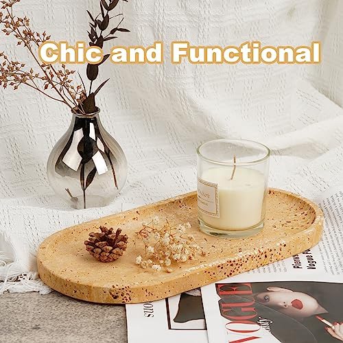 Koville Turkish Natural Travertine Decorative Marble Tray - 12"x6" Wabi Sabi Home Countertop Organizer, Catchall Tray for Perfume, Candles, Jewelry - Image 3