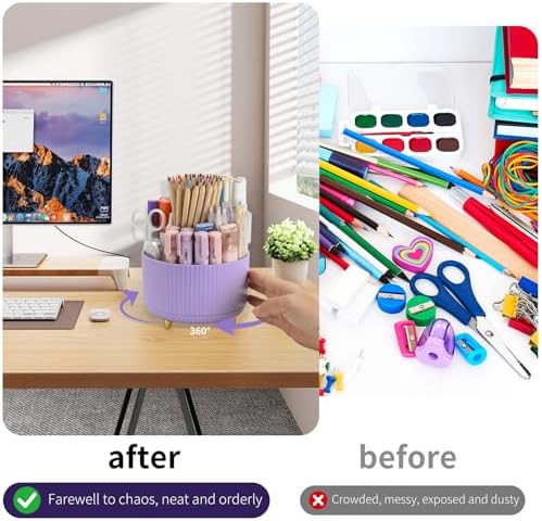 Camelmother 360°Rotating Pen&Pencil Holder For Desk With 5Slots Cute Office - Image 3