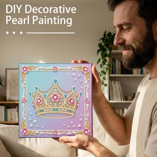 LQCrafK DIY Pearl Art Painting Handcraft Kit for Adults Beginners with Tools and Framed Painting, Creative Design,Self-Adhesive, Healing Stress-Relieving Home Wall Decoration-Crown - Image 5