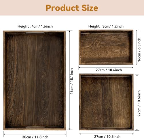 3-Piece Wooden Serving Tray Set for Ottoman,Breakfast in Bed,Coffee Table - Image 5