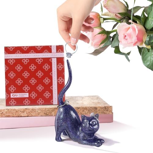 PUDDING CABIN Cat Lover Gifts for Women - Purple Cat Ring Holder Ring Stand Organizer - Purple Preppy Room Decor Aesthetic -Mothers Day Birthday Gifts for Women Mom Girls - Image 5