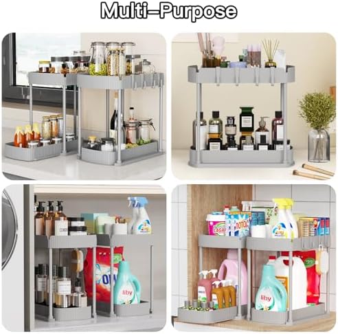 2 Packs Under Sink Pull-Out Storage Organizers, 14.8 Inches, Grey - Image 6