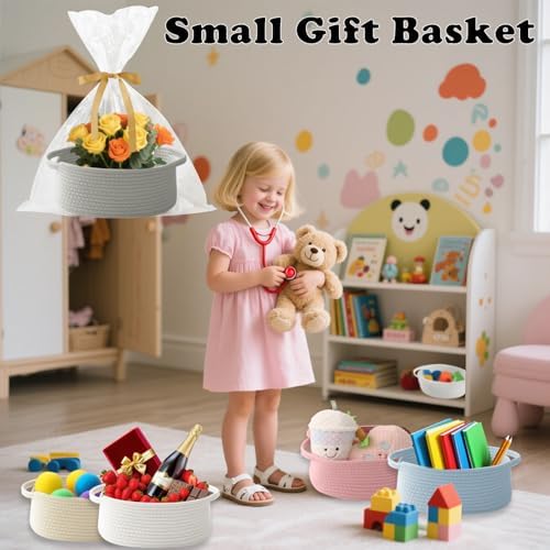 Woven Rope Basket - Baby Gift Basket with Bag & Ribbon, Grey - Image 5