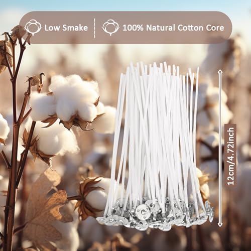 200pcs Natural Candle Wick kit,100pcs Wick Stickers with 5pcs Wick Holders and 2pcs Wick Placing Tube，for Soy Wax, Beeswax, Coconut Wax - DIY Candle Making Supplies for Beginners & Professionals - Image 3