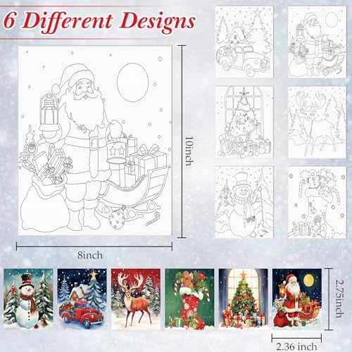 Dinifee 6 Pack Pre Drawn Canvas for Painting Pre Printed Canvas Kit 8 x 10 Inch Stretched Cotton Paint and Sip Set for Adults Couple Party Graduation Summer Date Night(Christmas Day) - Image 4