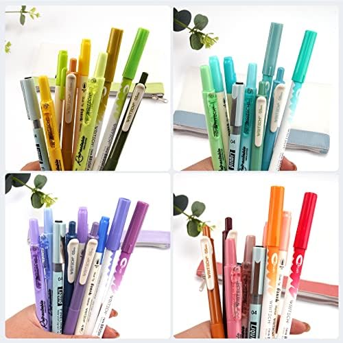 WRITECH Journaling Kit, Gel Ink Pens/Retractable Highlighters/Dual Tip Brush Pens/Fineliner Pens, Smooth Writing Assorted Colors Journaling Supplies, 9 Count with Pen Bag (Haze blue & purple) - Image 3