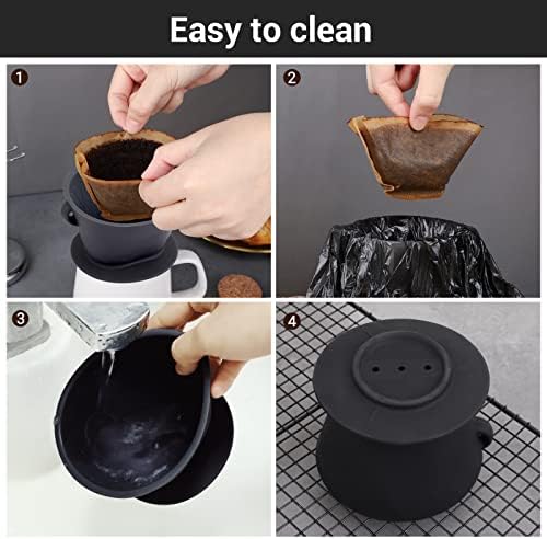 Segarty Silicone Pour Over Coffee Dripper, Black Collapsible Coffee Maker Single Cup with Storage Pouch, Camping Pourover Coffee Slow Brewer for Travel, Backpacking - Image 6