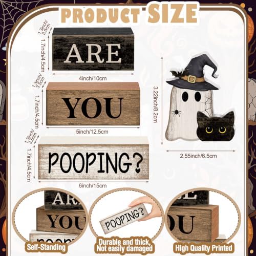 Moucuny 4 Pcs Halloween Bathroom Decor Sign Funny “are You Pooping? ” Decor - Image 3