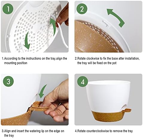 UOUZ 12 inch Large Self Watering Pots, Plastic Planters with 60oZ Removable Deep Reservoir and Multi Mesh Drainage Holes for Indoor Outdoor Garden Plants and Flowers, White with Brown - Image 4