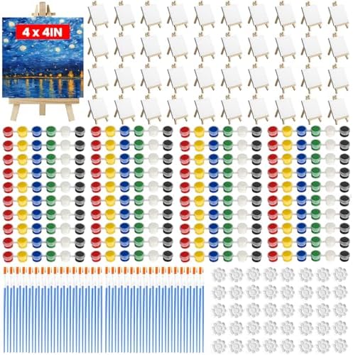 40 Set Mini Canvas Painting Kit, 4x4 Inch Mini Canvases for Painting by Jaoruizer