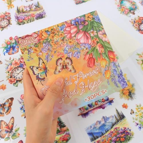 30 Sheets Precut Colorful Garden Landscape Stickers Book for Junk Journal Supplies, Transparent PET Stickers for Journaling, Scrapbooking, Bujo, Collage, Card Making - Image 5