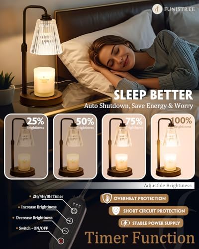Candle Warmer Lamp With Timer Dimmable Crystal Vertical Stripe, Birthday Gifts for Women Mom, Adjustable Candle Warmer with 2 Bulbs, Christmas Black Candle Lamp for Jar Scented Candles, Home Decor - Image 4