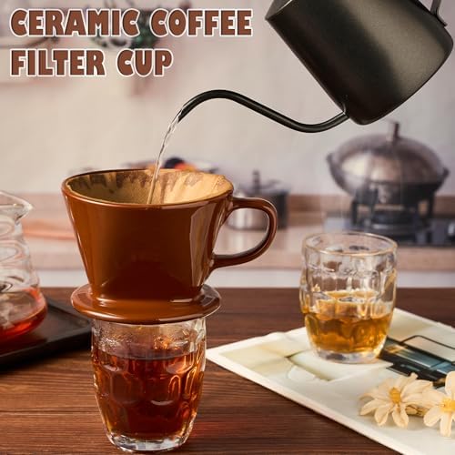 Pour Over Coffee Dripper, Ceramic Pour Over Coffee Maker, Brown - Image 4