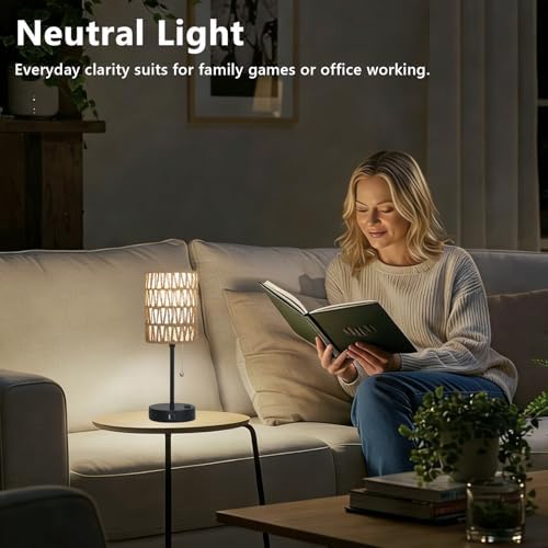 Rattan Bedside Table Lamps Set of 2 - Boho Lamps With 3 Color Temperatures & USB AC Port, Pull Chain Table Lamp For Bedroom, Cute Small Lamp For Nightstand Office Desk Bed Side End Table Living Room - Image 6