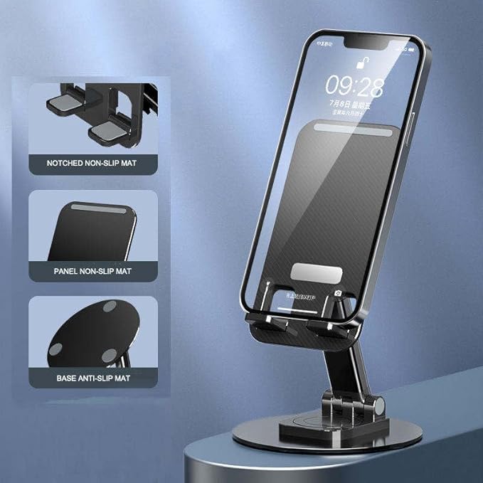 Mizi Portable Cell Phone Stand for Desk - Height & Angle Adjustable Mobile Foldable Holder, Compatible with iPhone 17 16 15 14 13 12 11 Pro Max, Galaxy S25 S24, All 4–10" Devices - Black