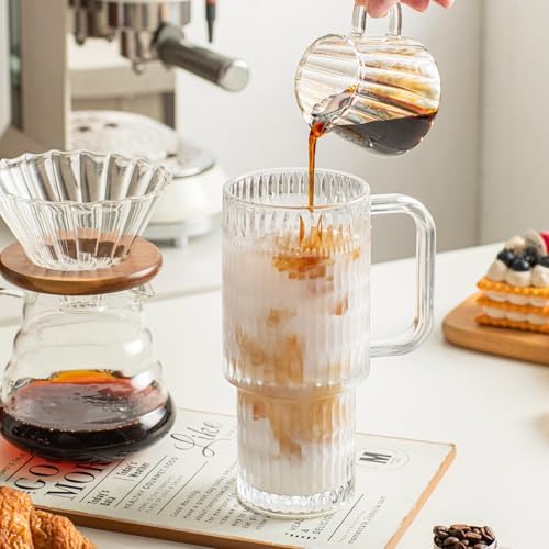 INSETLAN 24 oz Raindrop Glass Tumbler with Handle and Lid, Set of 2 – Reusable Iced Coffee Cups with Lids, Clear Glass Cups with Straw for Coffee, Smoothies, Tea, Juice – Perfect for any Occasion - Image 4