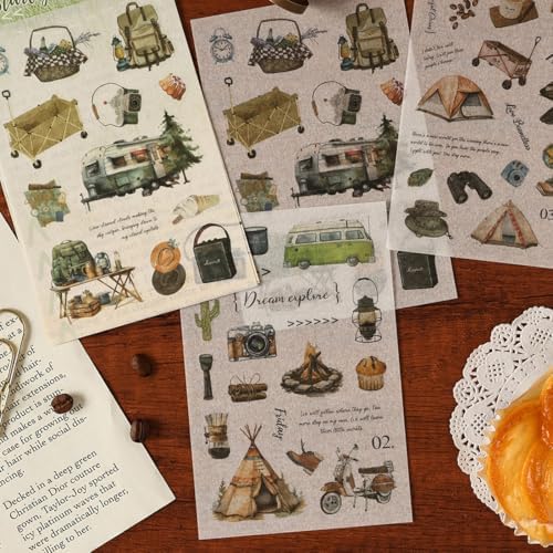 Vintage Outdoor Camping Travel Washi Stickers Bulk 8 Sheets Small,Adults - Image 7