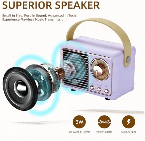 Vintage Bluetooth Speaker Gifts for Women Teen Girl Gifts Purple - Image 5