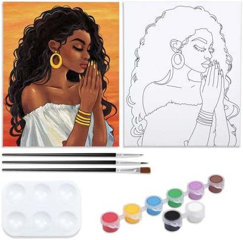 Nuberlic 8x10 Pre Drawn Canvas to Paint for Adults Sip and Paint Party Prayer Girl Blasian Lady Afro Americans Woman Christams Birthday Gift Painting Kits DIY by Nuberlic