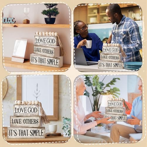 Moucuny 4 Pcs Christian Wooden Block Signs Farmhouse Tiered Tray Decor - Image 5
