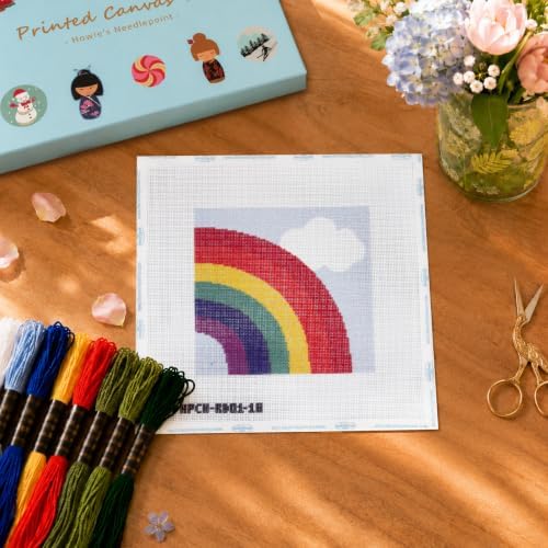 Howie's Needlepoint Needlepoint Kits for Adults & Beginners, 18 Mesh Printed Needlepoint Canvas, Stamped Patterns Canvas Starter Kits(Rainbow,6"x 6") - Image 3